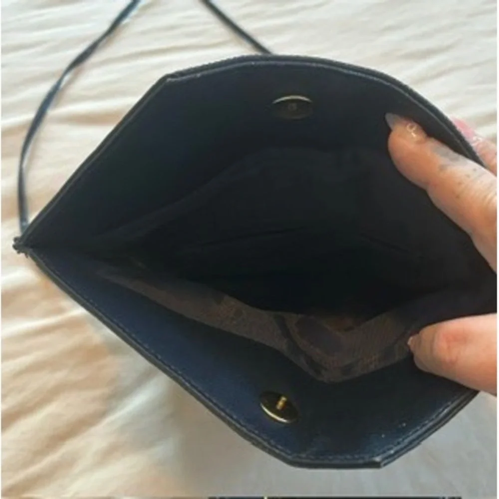 Vintage Navy Blue Envelope Crossbody Bag Faux Leather Asymmetric Flap Purse